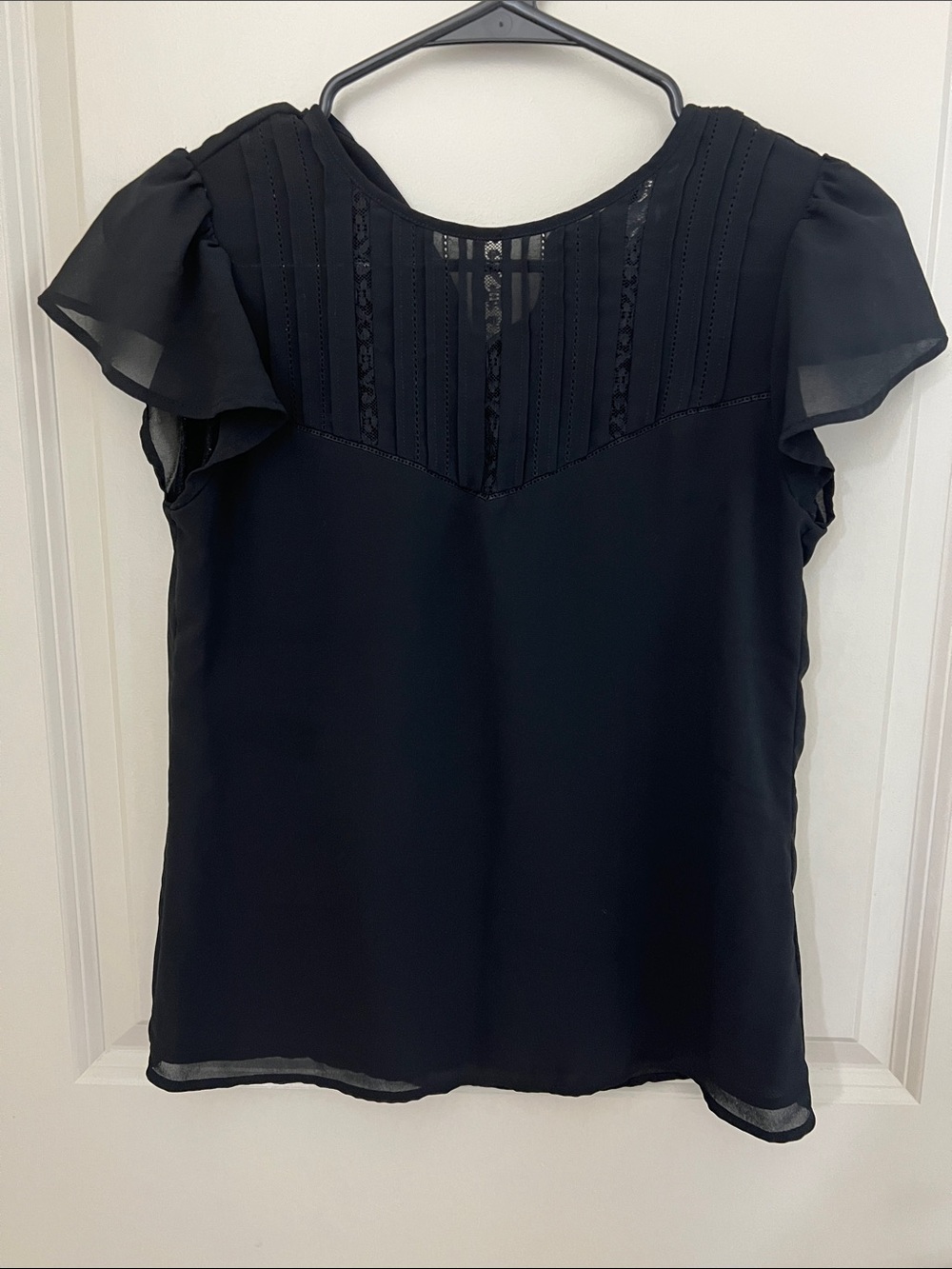 H&M Black Lace-Trim Puff Sleeve Blouse